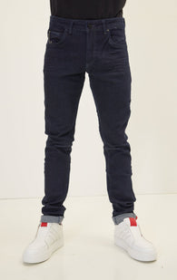 Cuff Detail Inner Red Stripe Denim - Navy