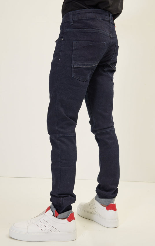 Cuff Detail Inner Red Stripe Denim - Navy