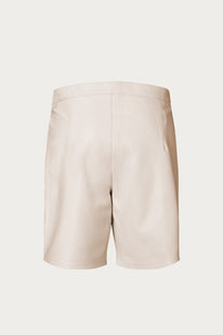 Cut-out Fitted Leather Shorts - Beige