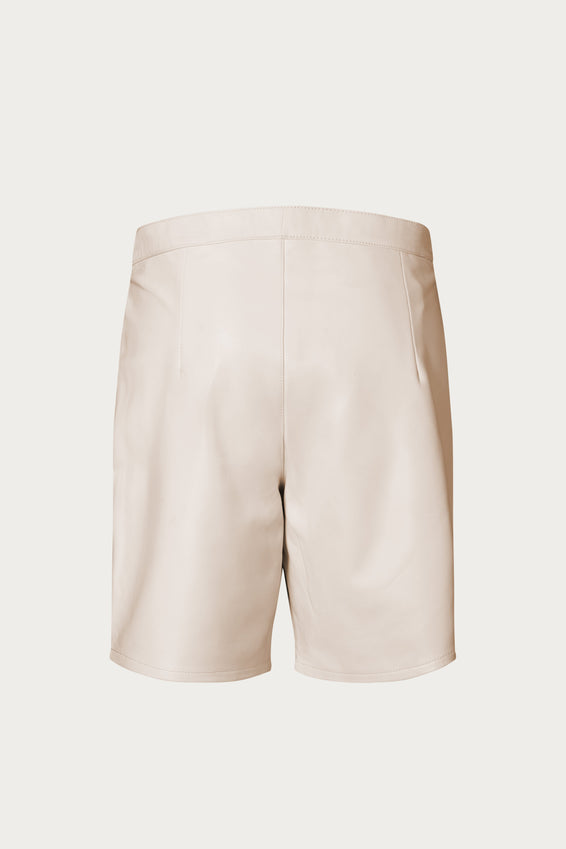 Cut-out Fitted Leather Shorts - Beige
