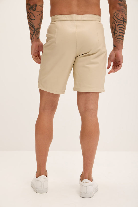 Cut-out Fitted Leather Shorts - Beige