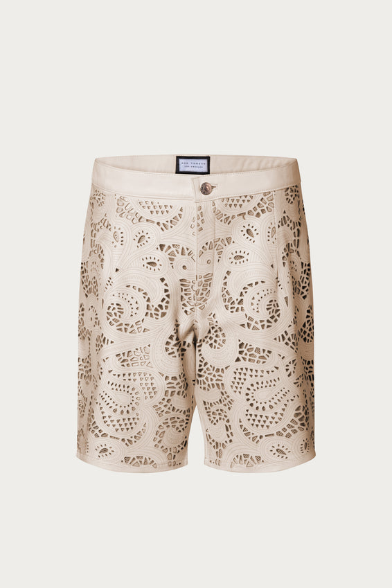 Cut-out Fitted Leather Shorts - Beige
