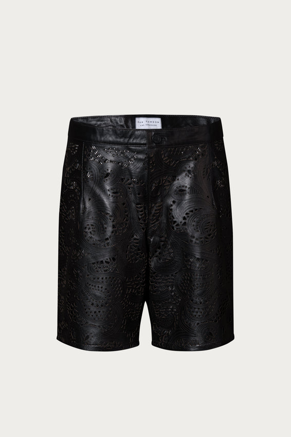 Cut-out Fitted Leather Shorts - Black