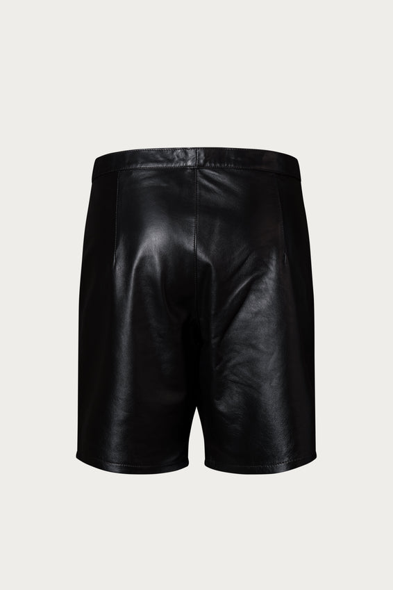 Cut-out Fitted Leather Shorts - Black