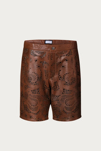 Cut-out Fitted Leather Shorts - Brown