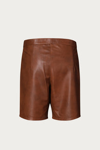 Cut-out Fitted Leather Shorts - Brown