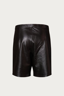 Cut-out Fitted Leather Shorts - Dark Brown
