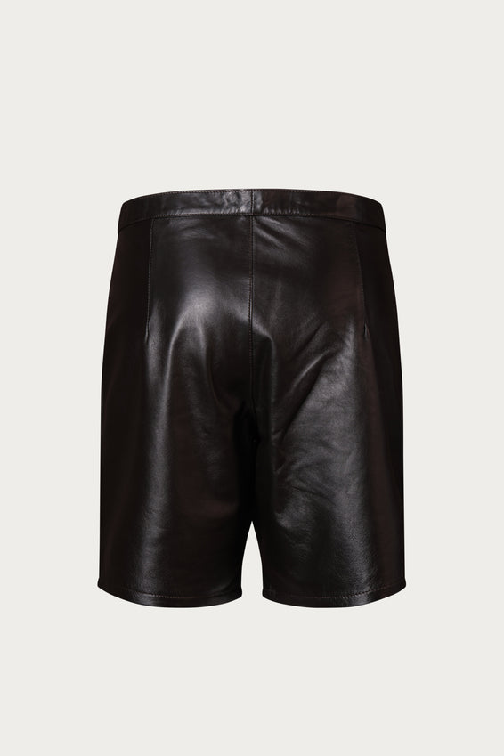 Cut-out Fitted Leather Shorts - Dark Brown