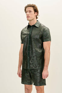 Cut-out Fitted Leather Shorts - Green