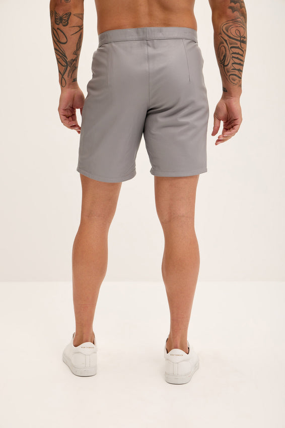 Cut-out Fitted Leather Shorts - Grey