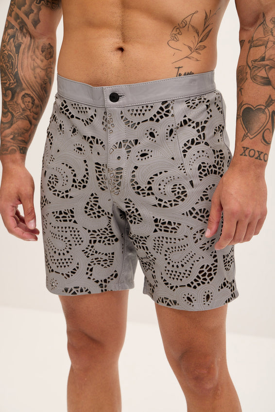 Cut-out Fitted Leather Shorts - Grey