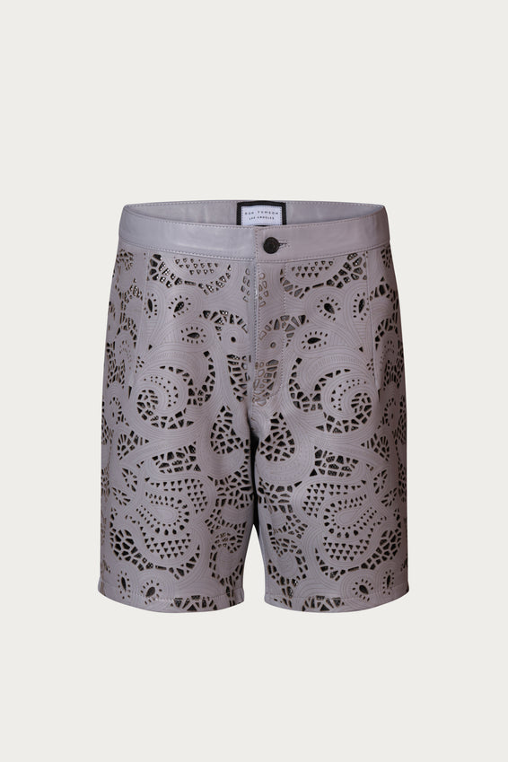Cut-out Fitted Leather Shorts - Grey