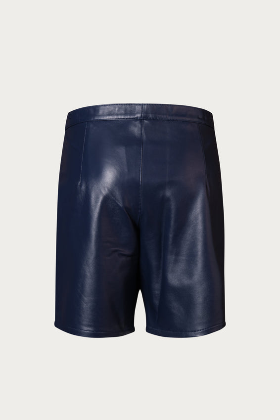 Cut-out Fitted Leather Shorts - Navy