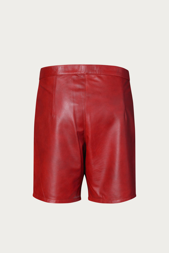 Cut-out Fitted Leather Shorts - Red