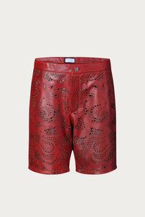 Cut-out Fitted Leather Shorts - Red