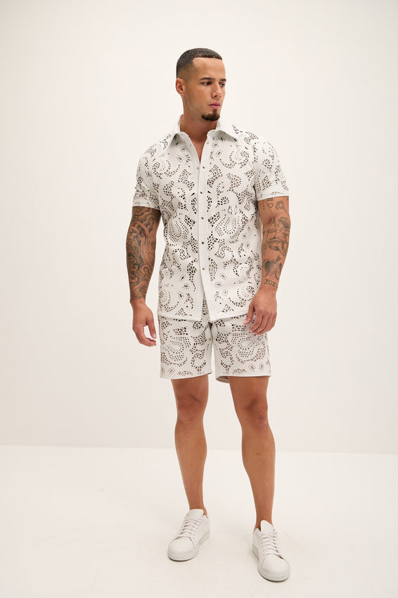 Cut-out Fitted Leather Shorts - White