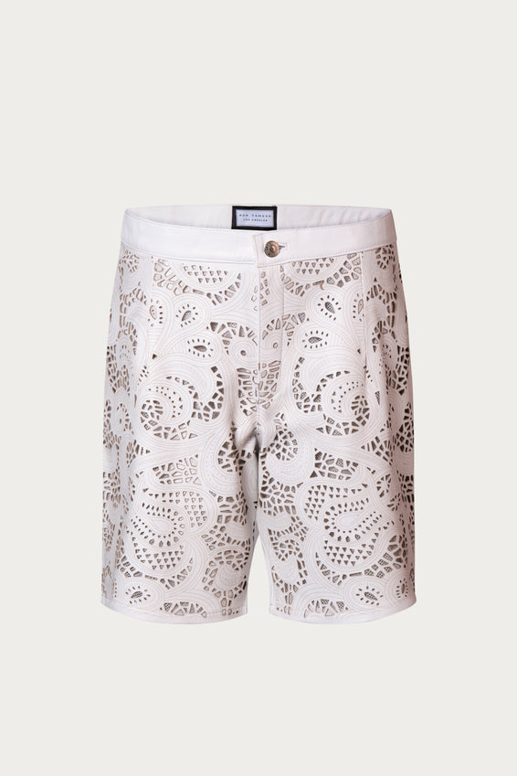 Cut-out Fitted Leather Shorts - White