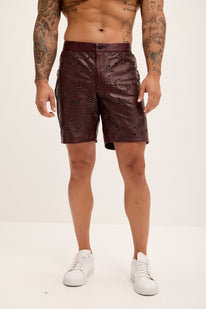 Cut-out Fitted Leather Shorts - Wine