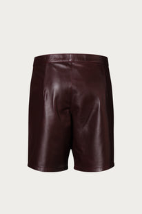 Cut-out Fitted Leather Shorts - Wine