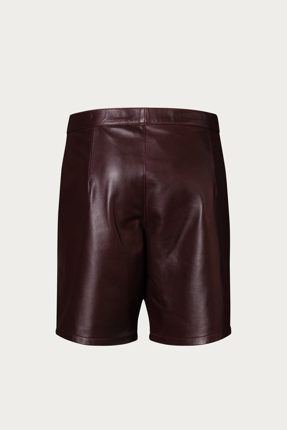 Cut-out Fitted Leather Shorts - Wine