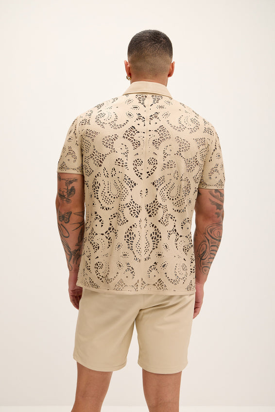 Cut-out Laser Leather Shirt - Beige