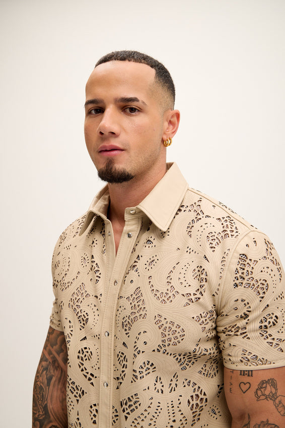 Cut-out Laser Leather Shirt - Beige