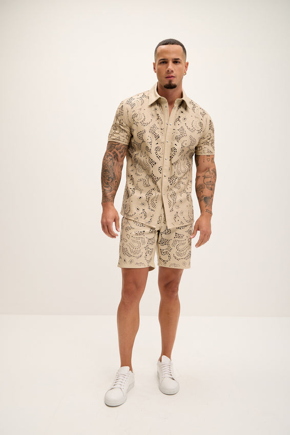 Cut-out Laser Leather Shirt - Beige