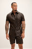 Cut-out Laser Leather Shirt - Dark Brown