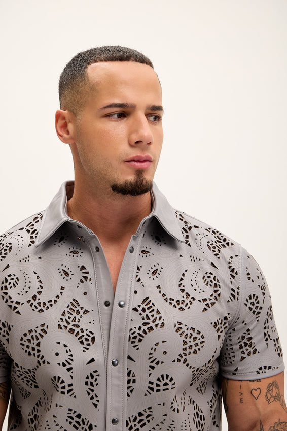 Cut-out Laser Leather Shirt - Grey