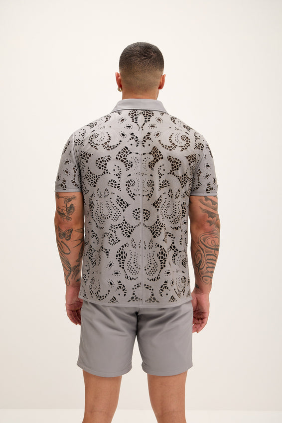 Cut-out Laser Leather Shirt - Grey