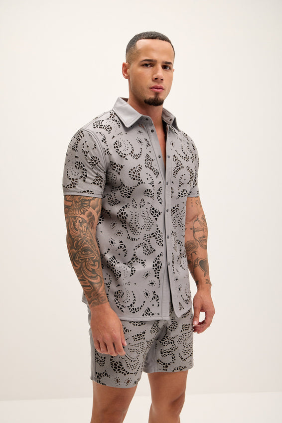 Cut-out Laser Leather Shirt - Grey