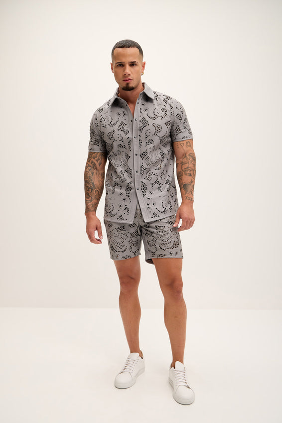 Cut-out Laser Leather Shirt - Grey