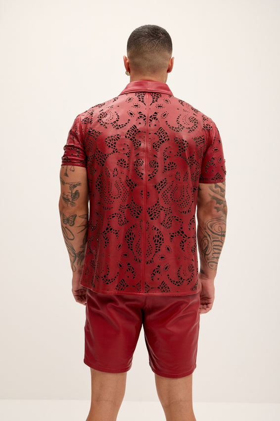 Cut-out Laser Leather Shirt - Red