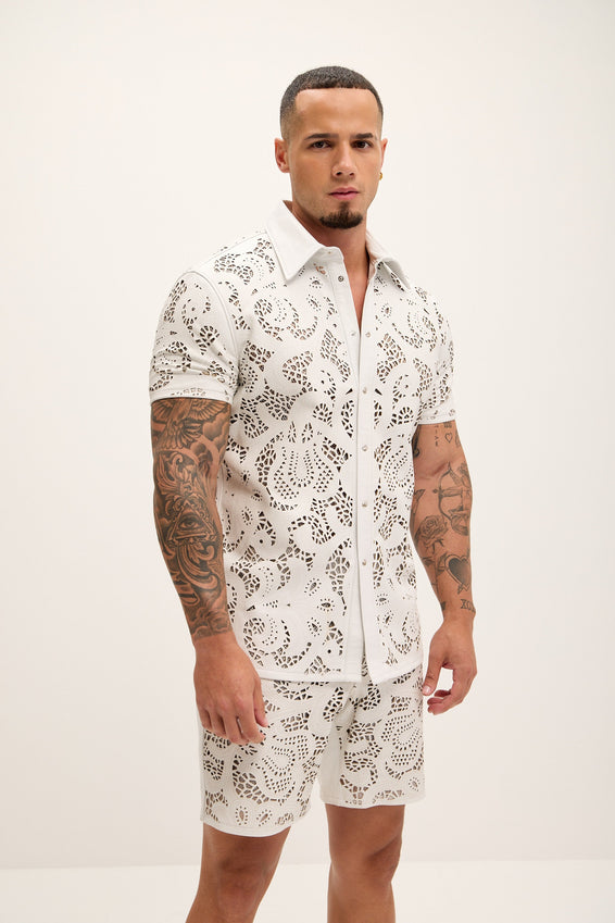 Cut-out Laser Leather Shirt - White