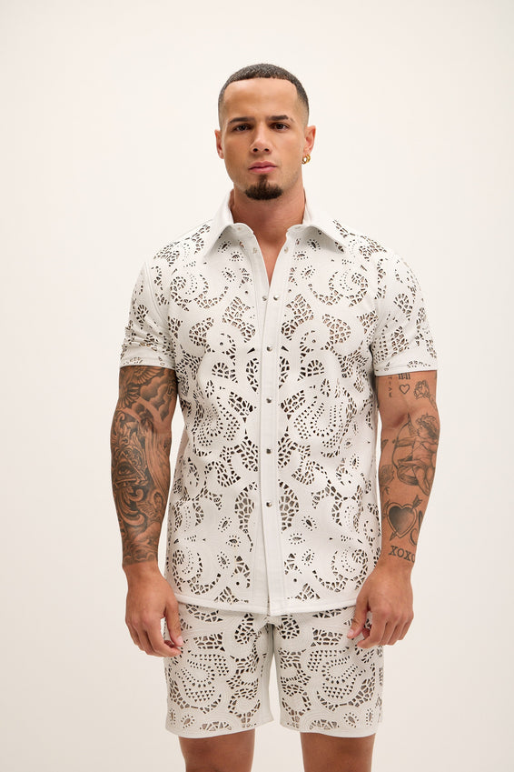 Cut-out Laser Leather Shirt - White