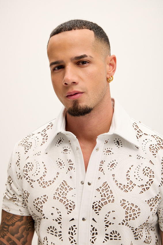 Cut-out Laser Leather Shirt - White