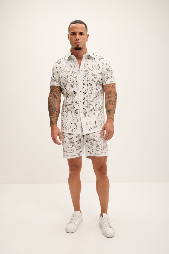 Cut-out Laser Leather Shirt - White