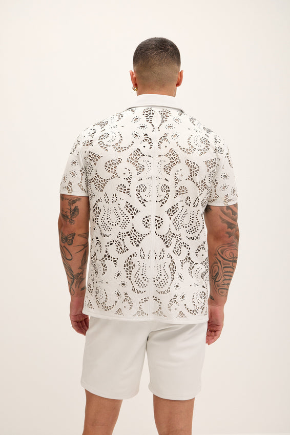 Cut-out Laser Leather Shirt - White