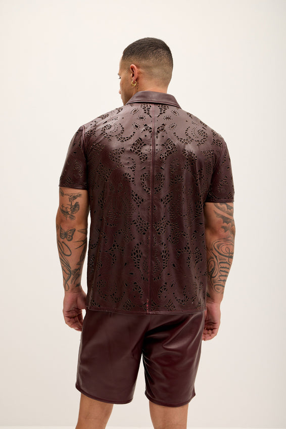 Cut-out Laser Leather Shirt - Wine