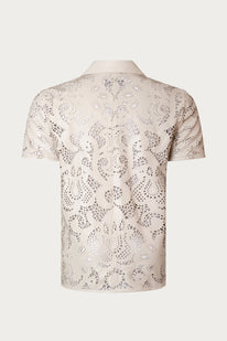 Cut-out Laser Leather Shirt - Beige