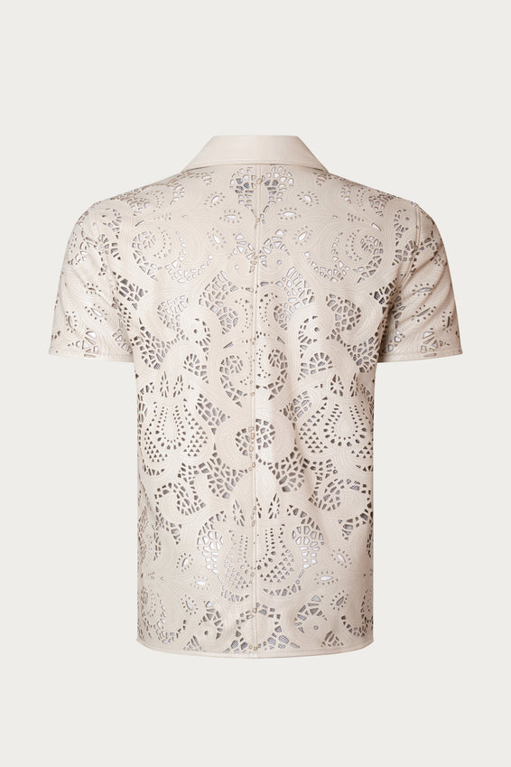 Cut-out Laser Leather Shirt - Beige