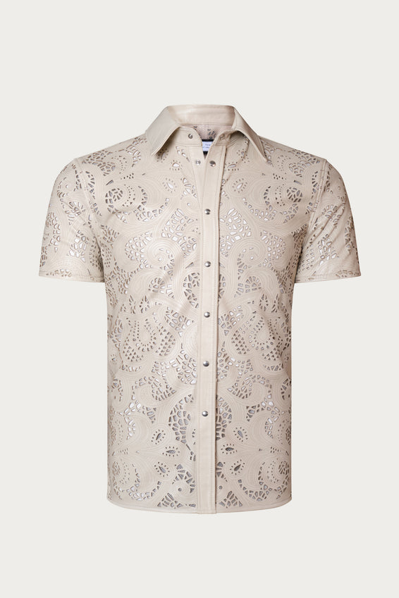 Cut-out Laser Leather Shirt - Beige