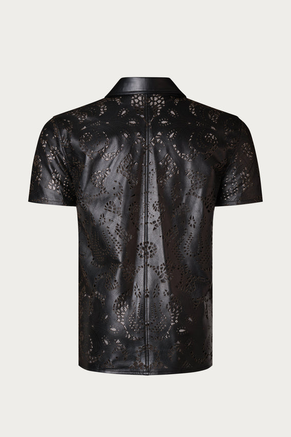 Cut-out Laser Leather Shirt - Black