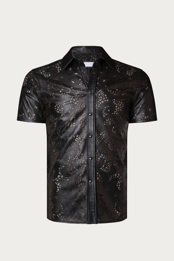 Cut-out Laser Leather Shirt - Black
