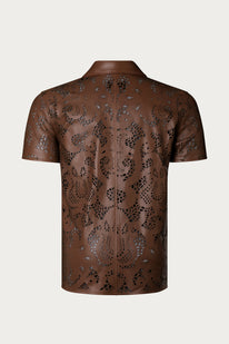 Cut-out Laser Leather Shirt - Brown