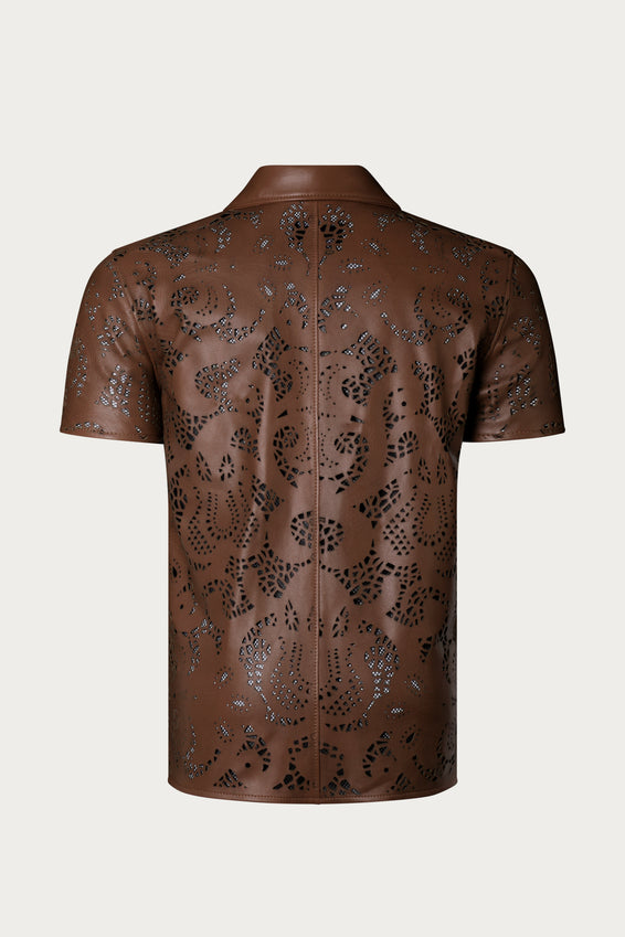 Cut-out Laser Leather Shirt - Brown