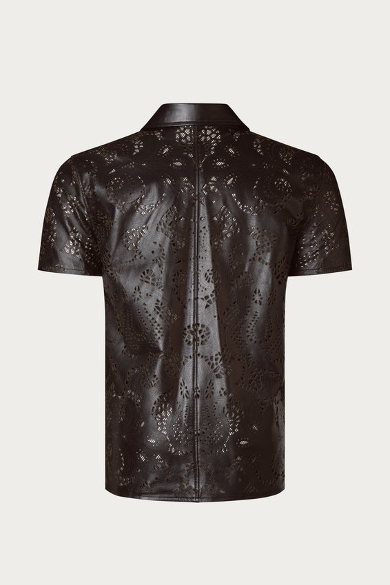 Cut-out Laser Leather Shirt - Dark Brown