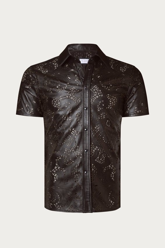 Cut-out Laser Leather Shirt - Dark Brown