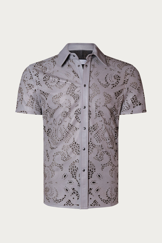 Cut-out Laser Leather Shirt - Grey