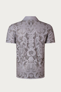 Cut-out Laser Leather Shirt - Grey